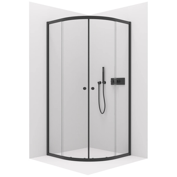 CERANO - Sprchovací kút Orso L/P - 6 mm - štvrťkruh - R550 - čierna, transparentné sklo - 80x80x195 - posuvný CER-476867