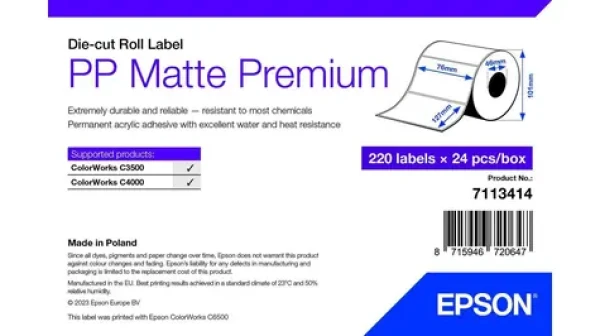 Epson Premium Matte Label 76x127 mm / Etikety / Die-cut role / 220 ks / vodeodolné (7113414)