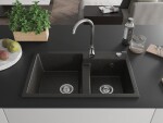 MEXEN MEXEN - Tomas granitový drez 2-bowl 800x500 mm, čierna/zlatý metalik, sifón chróm 6516802000-75