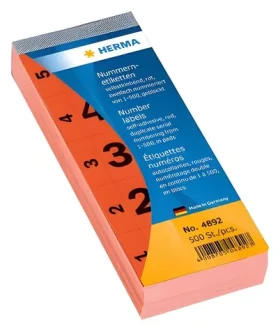 Herma Štítky s číslami 1-500 červená / Etikety / 28x56 mm / 500 ks (4892)