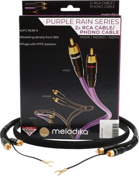 Melodika Melodika MDPHD10 Purple Rain Black Edition Kabel 2xRCA PHONO do gramofonu z żyłą uziemiającą - 1m