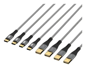 EFB USB-A - USB-C 60W šedá / Sada nabíjacích káblov / 4X 0,5+1+2+3 m / Quick Charge 3.0 / textilné opláštenie (USB-AC-00005)