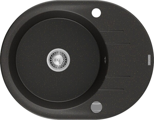 MEXEN MEXEN - Kevin granitový drez 1 s odkvapkávačom 586x458 mm, čierna/zlatý metalik, sifón chróm 6517581005-75