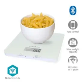 Nedis KASC800WTW biela / Kuchynská váha SmartLife / max. hmotnosť 5 kg / Bluetooth / Plast / Sklo (KASC800WTW)