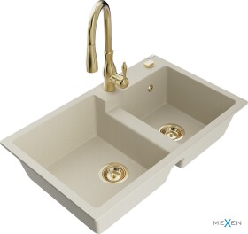 MEXEN/S MEXEN/S - Tomas granitový drez 2-bowl vrátane batérie Savita, béžová 6516-69-672601-50