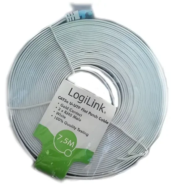 Plochý patch kábel CAT5e U/UTP biely 15 m / Patch kábel / RJ45-RJ45 (CP0140)