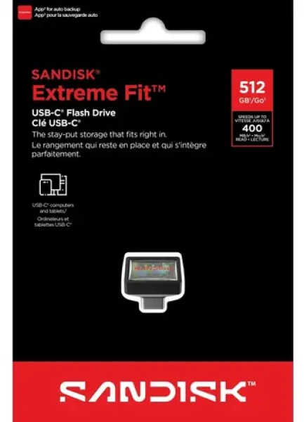 SanDisk Extreme Fit USB-C 512GB čierna / Flash disk / USB-C / čítanie: 400 MB/s (SDCZ530-512G-G46)