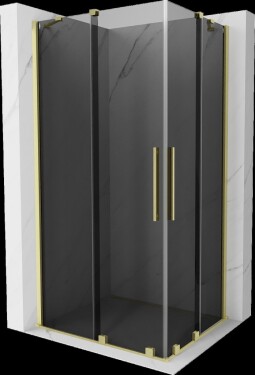 MEXEN/S - Velar Duo sprchovací kút, posuvné dvere 90 x 80, grafit, zlato kartáčovaná 871-090-080-42-55