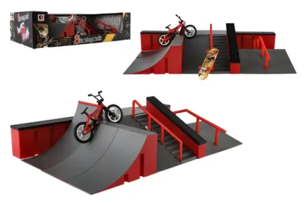 TEDDIES Skatepark prstový s bicyklom a skateboardom