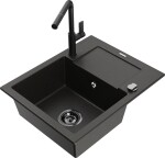 MEXEN/S MEXEN/S - Enzo granitový drez 1-miska s odkvapkávačom vrátane batérie Flora, čierna/zlatá metalik 6506-75-670401-70-B