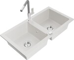 MEXEN/S MEXEN/S - Mario granitový drez 2-bowl vrátane batérie Flora, biela 6504-20-670401-06