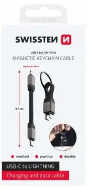 Swissten Magnetický keychain kábel USB-C (M) - Lightning 9.7cm / 15W (71551030)