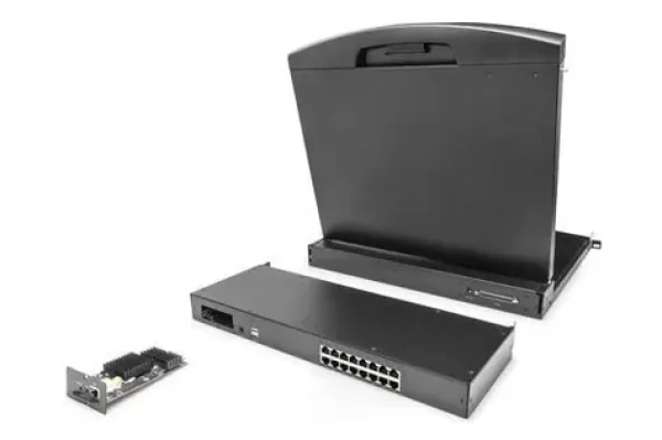 Digitus Modulárny KVM switch 16 portov Cat 5 / KVM switch / 16 serverov / dosah 60 m / 1U rack / kaskádovateľný (DS-72217)