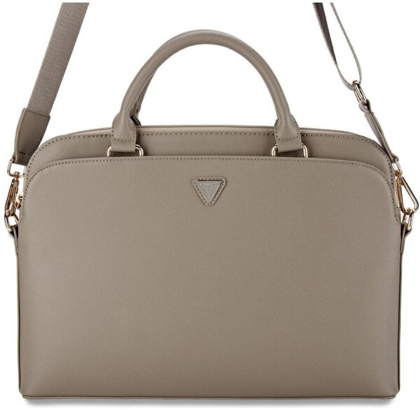 Guess Bag Guess Grained Zipper Pocket Triangle Logo 15" brown