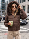 Dámska zimná prešívaná bunda s kožušinou, hnedá, FashionStreet TY5829 M