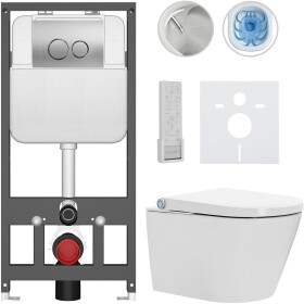 CERANO - Závesné WC s bidetom Basic/Cronus Premium - biela lesklá - WC tlačidlo Dualo/Strieborná - závesné - predstenová inštalácia - 59,3x38,4 CER-8050BD86478