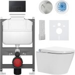 CERANO - Závesné WC s bidetom Basic/Cronus Premium - biela lesklá - WC tlačidlo Modulo/Čierna - ovládanie zhora - predstenová inštalácia - 59,3x38,4 CER-8050BD86500
