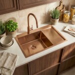 REA/S - Oceľový drez Fín BRUSH COPPER s kuchynskou batériou KPL-06018