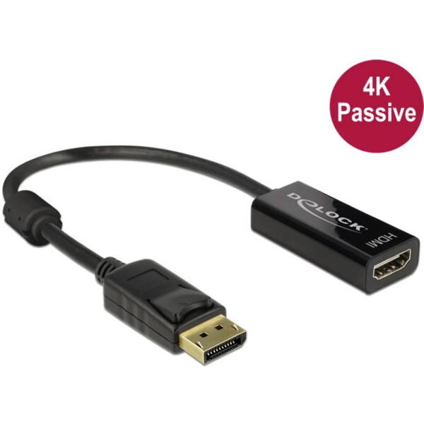 Delock DisplayPort / HDMI káblový adaptér Konektor DisplayPort, Zásuvka HDMI-A 0.20 m čierna 62609 pozlátené kontakty Kábel DisplayPort; 62609