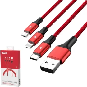 Unitek C4049RD červená / Kábel / USB-A - USB-C/Micro-USB/Lightning / 3v1 / 1,2 m (C4049RD)