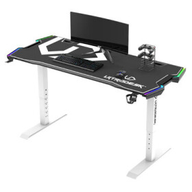 Ultradesk Force biela / Herný stôl / 166 x 70 x 60 - 86 cm / nastaviteľná výška / LED osvetlenie (UDESK-FO-WW)