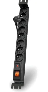 19" Acar S8 FA RACK čierna / Napájací panel / 8x zásuvka 230V / prepäťová ochrana 10A / kábel 5m (ALPACARS8FA05B)