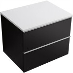 CERANO - Kúpeľňová skrinka Velora - čierna matná, úchytka chrómová + doska z lit. mramoru Elanys - 12 mm - biela matná - 60x54,2x46,5 CER-679435