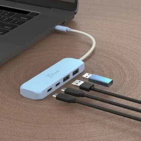 J5Create Eco-Friendly USB-C Hub 4v1 azúrová / USB hub / 4 porty / USB 3.2 Gen 1 / recyklovaný plast (JCH342EC-N)
