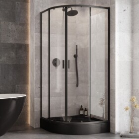 BESCO - Set kút ZARYA BLACK + vanička ALEX STONE EFFECT - FARBA rámu - Čierna, Rozmer A - 80 cm, Rozmer B - 80 cm, Výplň - Číre bezpečnostné sklo - 5 mm OLBZAAL80B