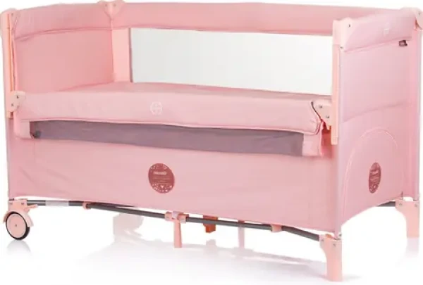 CHIPOLINO Postieľka cestovná so sklopnou bočnicou Relax Flamingo ľanový vzor (KOSIRE244FL)