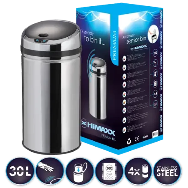 HIMAXX Premium 30L strieborná / bezdotykový kôš (SOKBG0301)