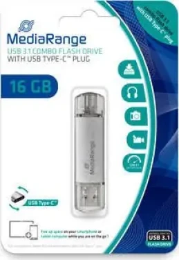 MediaRange MR935 USB-Stick 16GB strieborná / USB 3.0 Type A / Rýchlosť čítania 60 MB/s / Rýchlosť zápisu 15 MB/s / Hliník (MR935)