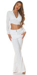 Sexy Musthave Crop Blouse with V-Neck & collar white Einheitsgroesse