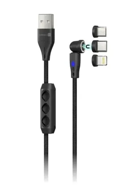 Connect IT Magnetic PowerLink 3in1 kábel (USB-C/Lightning/MicroUSB) 2m (CCA-2200-BK)