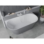 MEXEN/S - Oval Slim voľne stojaca vaňa nástenná 170 x 80, biela/sivá, sifón a prepad biela 52661708062-20