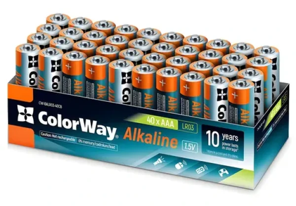 Colorway alkalická batéria AAA / Batéria / 1,5 V / 40 ks v balení (CW-BALR03-40CB)