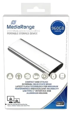 MediaRange 960GB strieborná / Externý SSD / M.2 SATA III / TLC / USB-C / R:450MB/s / W:420MB/s (MR1103)