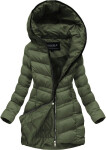 Dámska prešívaná zimná bunda v khaki farbe s kapucňou (w749-1) odstíny zelené S (36)