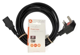 Nedis napájací kábel UK-IEC C13 čierna / Napájací kábel / uhlová zástrčka / poniklované konektory / 3 m (CEGL11100BK30)