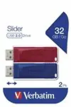 Verbatim SLIDER 32GB modrá a čierna / Flash DIsk / USB 2.0 / Čítanie až 10 MB/s / Zápis 4 MB/s (49327)