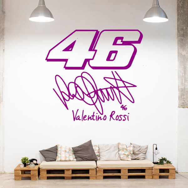 Veselá Stena Samolepka Valentino Rossi 46 Farba: fialová, Veľkosť: 40 x 37 cm