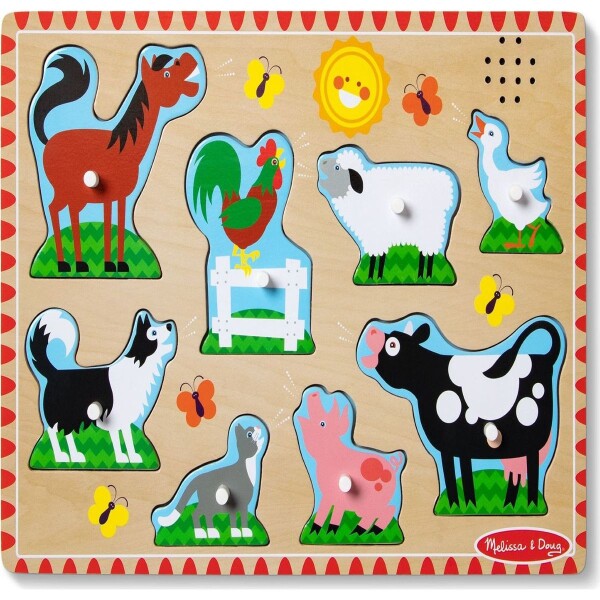 Melissa & Doug Puzzle drevené so zvukmi Zvieratá na farme 8 dielikov