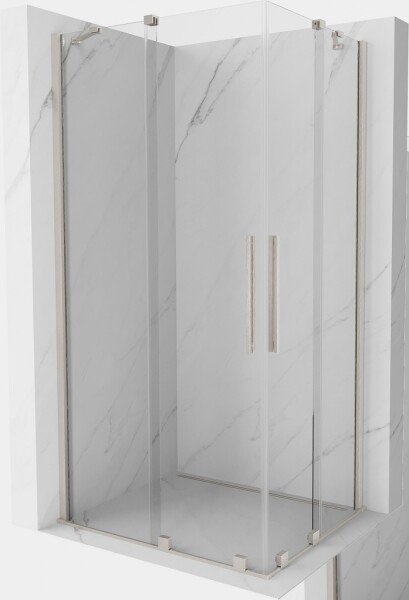 MEXEN/S - Velar Duo sprchovací kút, posuvné dvere 90 x 80, transparent, nikel kartáčovaný 871-090-080-02-97