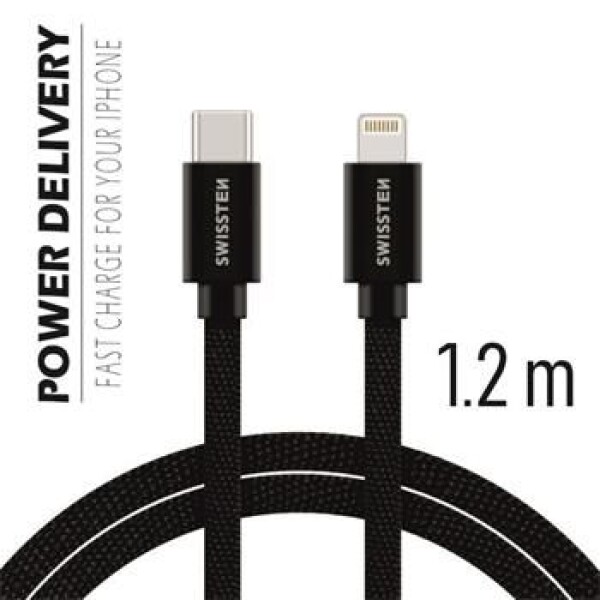 SWISSTEN TEXTILE dátový kábel USB-C - Lightning 1.2m čierna (71525201)