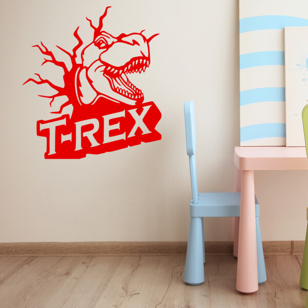 Veselá Stena Samolepka Dinosaurus T-REX Farba: červená, Veľkosť: 80 x 87 cm