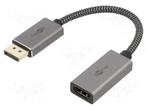 Goobay PLUS 75271 sivá / Adaptérový kábel DisplayPort - HDMI / 4K 60Hz / 20 cm / 32 Gbit/s (75271)