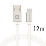 SWISSTEN TEXTILE dátový kábel USB - USB-C 1.2m strieborná (71521203)