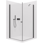 CERANO - Sprchovací kút Antelo L/P - 6 mm - čierna matná, transparentné sklo - 90x100x190 - otočný CER-434004