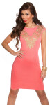 Sexy KouCla sheath dress with golden lace CORAL