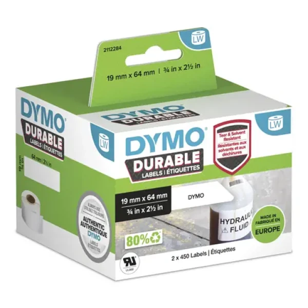 Dymo plastové štítky 64x19mm 2x450 ks / biele / permanentné / odolné vlhkosti a olejom (2112284)